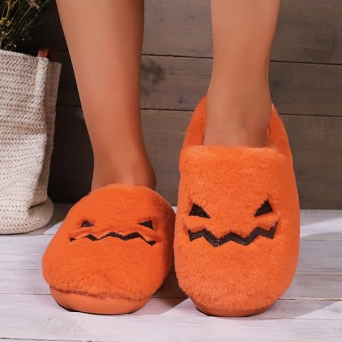 Halloween Slippers Pumpkin Cartoon Fur Face House Shoes Soft Plush Non-Slip Rubber Sole indoor and outdoor, Gift For Ladies Girls2