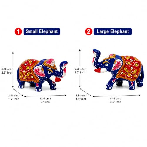 Image of eCraftIndia Handcrafted Multicolor Elephant Showpiece Set of 2 for Home Decor | Traditional Rajasthani Painted Elephant Figurines | Decorative Table Accent, Lucky Gift & Office Desk Decor
