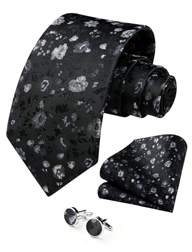 Image of HISDERN Ties for Men Paisley Tie and Pocket Square Cufflinks Set Formal Classic Floral Necktie Handkerchief Wedding Party