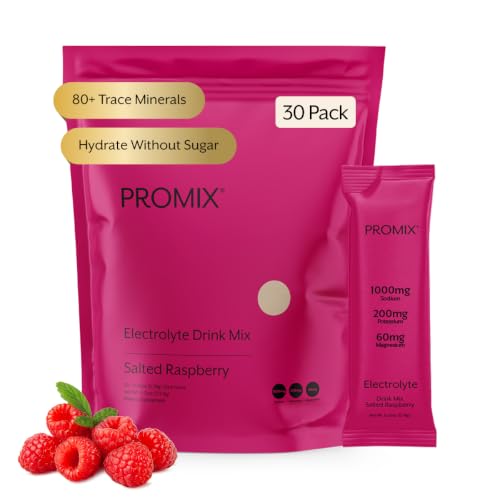 Image of ProMix Nutrition Electrolytes Powder Hydration Packets - Himalayan Pink Salt, Magnesium, Potassium, Vitamin C - Raspberry, Lightly Sweetened - 30 Servings (Pack of 30)