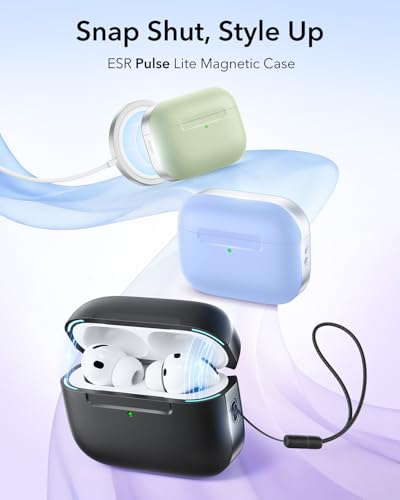 Image of ESR for AirPods Pro 3 Case (USB-C), Compatible with MagSafe, Magnetic Lid Lock, Full Drop Protection Cover with Lanyard, Pulse Series, Black