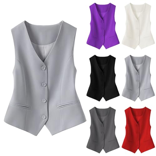 HUIFUAO Damen-Weste, schwarz, Anzugweste, elegant, V-Ausschnitt, ärmellos, Blazer, Büro, Arbeit, Anzugjacken, elegant, Knopfleiste, leichte Weste, Z01 Schwarz, M