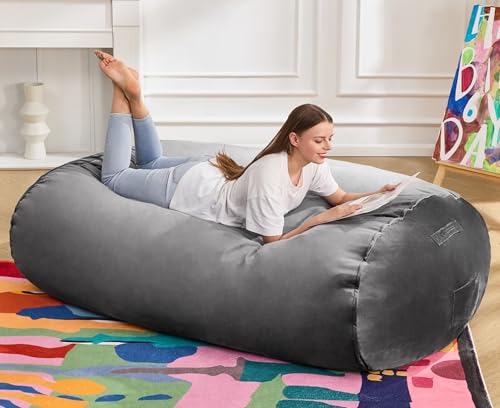 Image of Hobestluk 5FT Bean Bag Chair Large Beanbag Lounger with Removable Cover Adult Bean Bag Chair with Portable Handle Desgin for Living Room Bedroom (Grey, 5FT)
