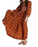 Photo Gallery yoisdtxc abito da donna con scollo quadrato a punto smock una linea fluida maxi abito lungo con stampa floreale mezza manica senza schienale ricamo abito svasato allentato, marrone, l Photo Gallery yoisdtxc abito da donna con scollo quadrato a punto smock una linea fluida maxi abito lungo con stampa floreale mezza manica senza schienale ricamo abito svasato allentato, marrone, l