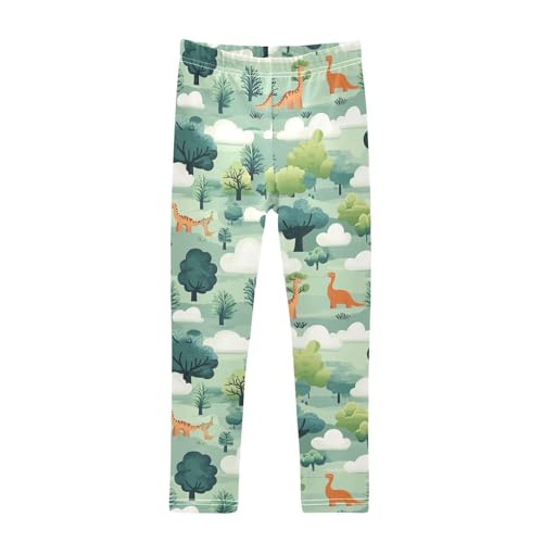 Wusikd Dinosaurs Girls' Leggings Toddler Doodles Clouds Tree Kids Yoga Pants Dance Active Tights 4T