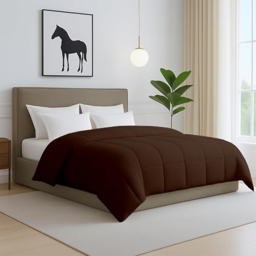 Image of Heavy Winter Bed Comforter for King Bed - 500 GSM Ultra Warm Quilt Blanket /Rajai - Chocolate - Down Alternative Microfiber Duvet Insert with Corner Ties - Winter Season Premium