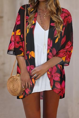Image of Kimonos for Women Summer Cardigan Chiffon Floral Cover up Loose Casual Top Blouse
