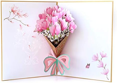Newthinking 3D Greeting Card, Pop up Birthday Card with Envelope Flower Bouquet for Her Mum and Wife, Mother's Day Card, Thank You Card, Birthday Card, Springtime Card, Anniversary Card (Magnolia)