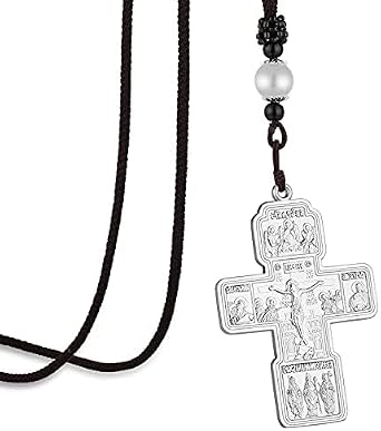 COTTVOTT Russian Orthodox Jesus Christ Cross Pendant Necklace for Men Women Religious Prayer Cross Church Necklace, Zinc, No Know