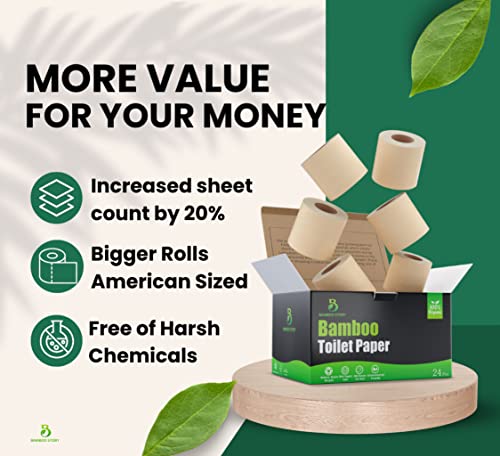 Bamboo Story Premium Bamboo Toilet Paper | Unbleached, 24 Rolls, 3Ply & 300 Sheets | Fsc Certified, Eco Friendly, Biodegradable | Chemical Free, Plastic Free, Bpa Free, Septic Safe Toilet Tissue #TOP1