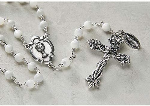 Miniatura 6 de Elysian Gift Shop Rosario italiano de plata de la primera comunión con centro de mesa de cáliz de comunión y crucifijo de vid, Vidrio, No es una