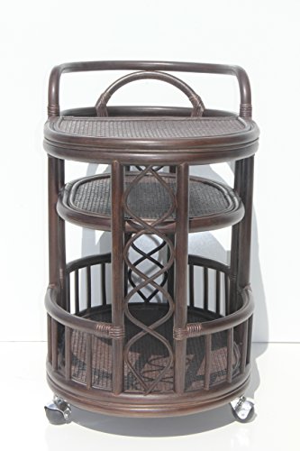 Serving Cart Handmade Woven Natural Rattan Wicker With Wheels Dark Brown Fully Assembled. #TOP4