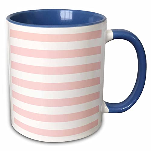3dRose Blush Pink White Stripes Horizontal 11oz Two-Tone Blue Mug