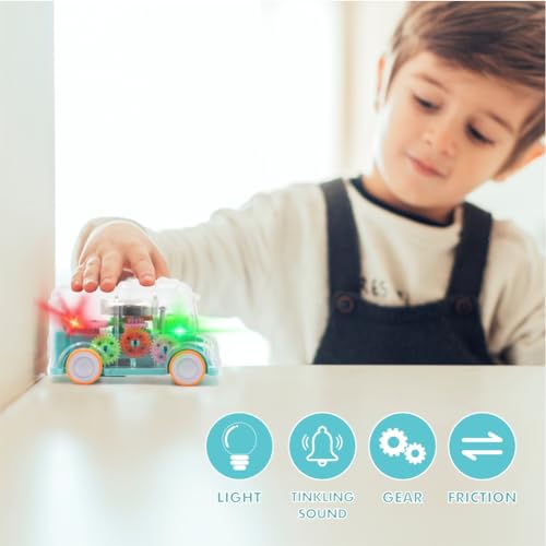 Image of ADITI TOYS Transparent Gear Bus for Kids, Mini School Bus with Tinkling Sound and Light Toy for Kids Above 3 Years, BIS Approved (Ligth Blue)
