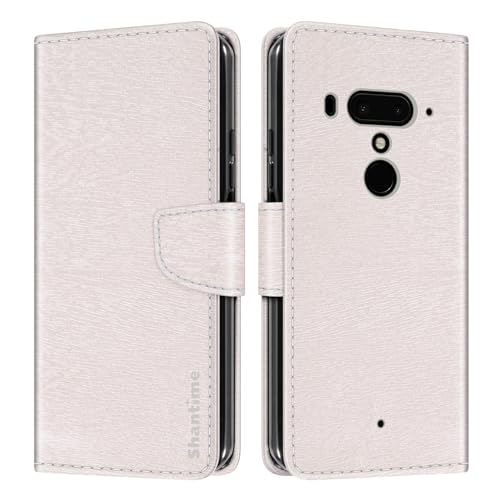 Shantime Funda Cartera de Cuero Compatible con HTC Exodus 1, Tapa de Color con Ranuras, Cierre Magnético Protección Completa(Blanco)