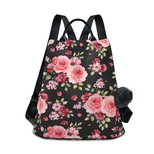 Image of ALAZA Rose Flowers Floral Black Backpack Purse for Women Anti Theft Fashion Back Pack Shoulder Bag