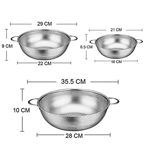 Foto von HaWare Sieb, Edelstahl Küchensieb Nudelsieb 3er Set mit Griff, Mikroperforiertes Abtropfsieb Seiher zum Ablaufen & Spülen für Küche/Nudel/Gemüse/Obst/Reis, Spülmaschinenfest - (16/22/28cm)