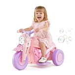 Kids Electric Motorbike, 6V Ride On Motorcycle with Automatic Bubble Function Headlight Music Foot Pedal, 3 Anti-Skip Wheels Vehicle for Boys Girls Ages 3+ (Violet)