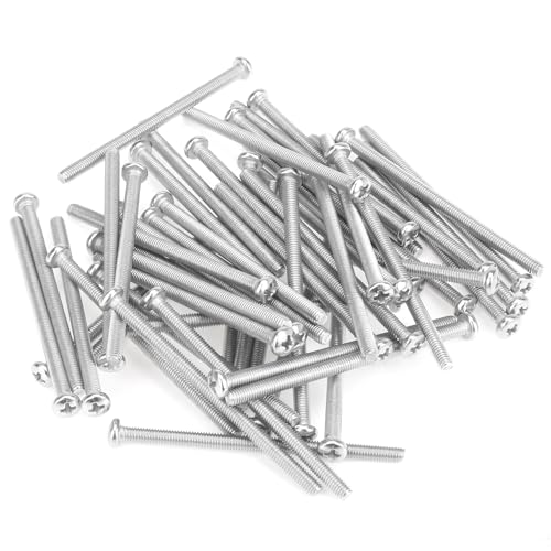HELIFOUNER 50 Pieces M3 x 50mm, Thread Pitch 0.5mm, 304 Stainless Steel (18-8) Phillips Pan Head Machine Screws, Fully Threaded