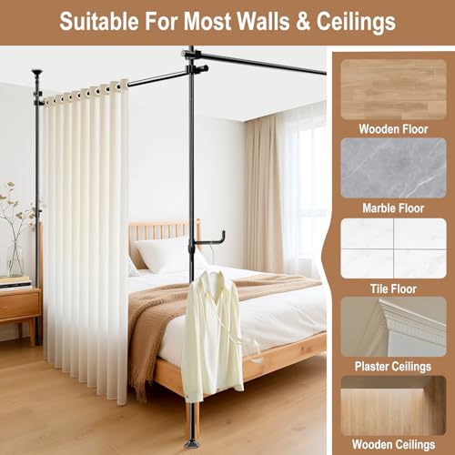 Seamless Room Divider for Privacy Separation Wall Rod, Black, 32-161" Wide - image 7