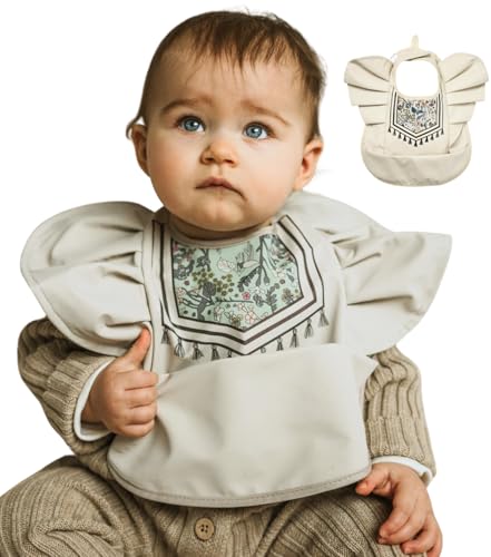 CuddoBaby Baby Bibs, Waterproof Feeding Bib with Large Pocket, Mess Proof, Wide Fit Adjustable, Quick Dry Food Catcher