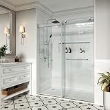 FEKEWIO Shower Doors Double Sliding 56-60" W x 76" H Width Adjustable 5/16"(8mm) Easy Clean Tempered Glass Door Frameless Stainless Steel Hardware (Brushed Nickel)