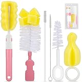 6 Stück Reinigungsbürsten,Baby Flasche Bürste Reinigungs Set,Schwammbürste mit langem Griff,Mini-Schwammbürste, Strohbürste,Nylonbürste
