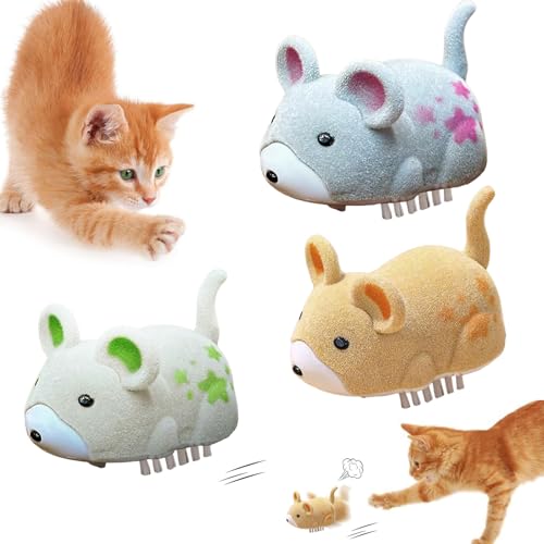 Katzenspielzeug Maus Elektrisch, 3 Stück Interaktives Katzenspielzeug Maus mit Basisbürste, 2025 Neu Interactive Electric Hamster Cat Toy,...
