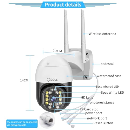 Image of DDLC Smart 1080p Wireless WiFi IP CCTV Security 1080p PTZ Outdoor IP66 Waterproof Pan Tilt Speed Dome Home Surveillance Camera with Motion Detection Two Way Audio Communication (Black PTZ)
