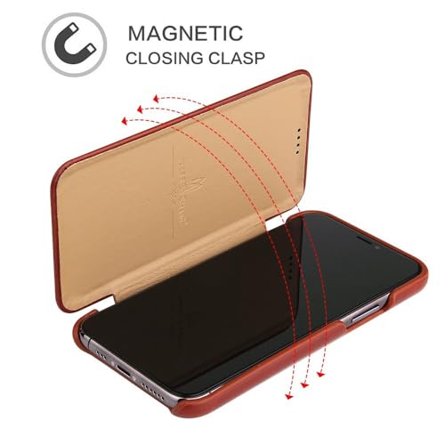 Étui pour iPhone 17 Pro en cuir véritable anti-rayure rouge