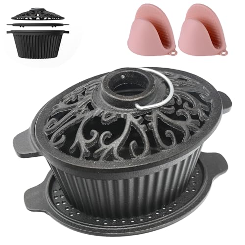 Aurionix Wood Stove Steamer, Cast Iron Humidifier for Wood Stove, Cast Iron Steamer Pot, Trivet, Lattice Top, Pre-Seasoned, Fireplace Humidifier Cookware Set, All Seasons Cookware Set.