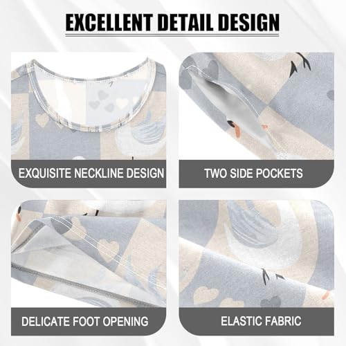 ALAZA Swan Plaid Love Heart Pajamas Set Short Sleeve Cotton Sleepwear Summer Pjs 2 Piece 5-14Y4