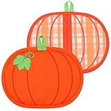 Fall Kitchen Decor Pumpkin Pot Holders Set of 2 Heat-Resistant Fabric Hot Pads with Hanging Loops Thanksgiving Pot Holders for Cooking Baking Grilling Supply