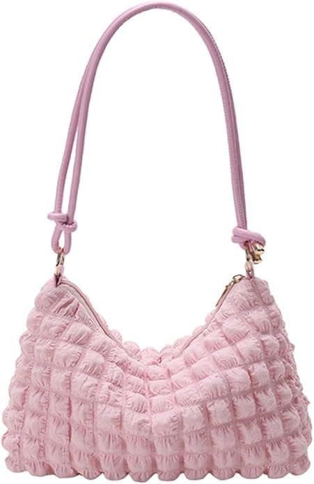 wzoc Trendy Pink Puffy Shoulder Bag – Lightweight Nylon Handbag, Soft Elegant Casual Purse for Women, Roomy Everyday Tote with Adjustable Strap for Work, Travel, Parties, and Chic Outfits-picture-13