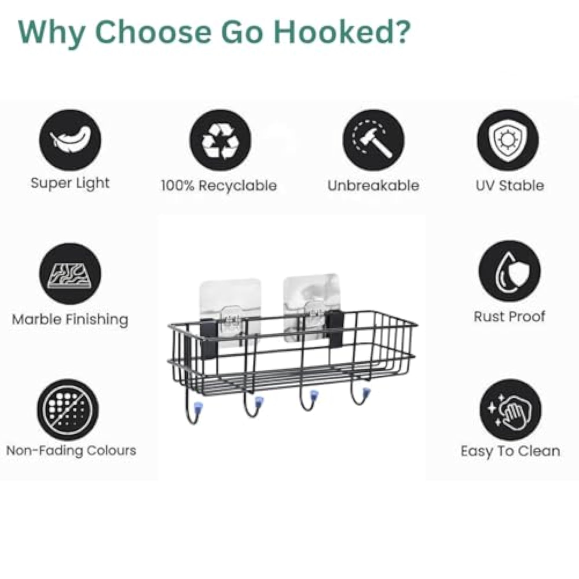 BIANCO Metal Storage Basket with Hooks, Set of 3