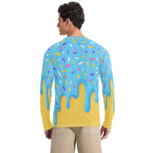 Mens Long Sleeve Rash Guard UPF 50+ Sun Protection Quick Dry Summer Ice Cream Blue Fishing Hiking Swim Shirt2