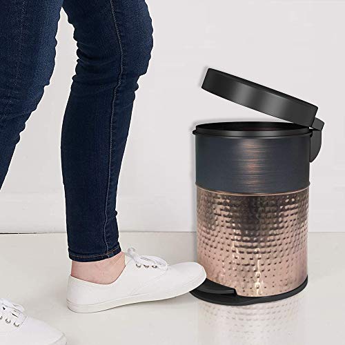 Nu Steel Hammered Copper & Brushed Bronze Round Stainless Steel Step Garbage Trash Can With Lid: 5 Liter/1.32 Gal For The Kitchen thumb #4