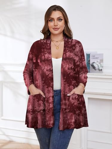 Image of BELAROI Plus Size Lightweight Cardigan Sweaters for Women Casual Open Front 3 /4 Sleeve Cover Up