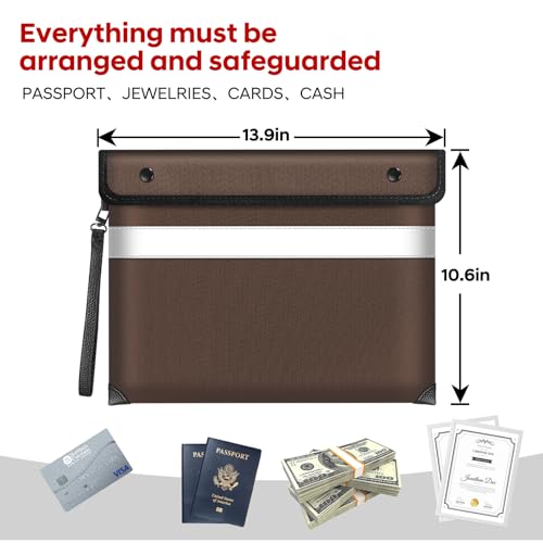Image of Fireproof Bag Dual Reflective Strips, Waterproof Zipper, 5200F Heat | Fireproof Waterproof Bag, 13.9x10.6 Inch with Hand Strap for Cash, Documents, Jewelry & Valuables at Home, Office or Travel