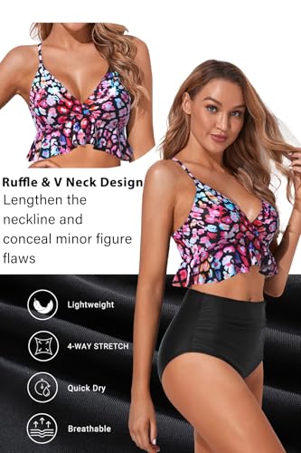 Image of Tempt Me Women High Waisted Ruffle Bikini Set Two Piece Swimsuits Flounce Tummy Control Bathing Suit