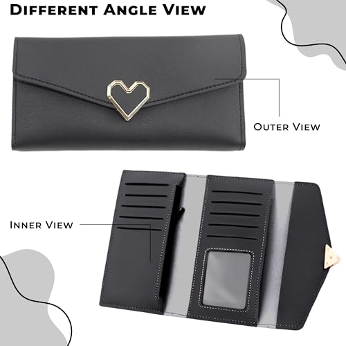 Image of Kraptick Women's Wallet -Stylish and Compact Purse Clutch Wallet for Women, Stylish Card Coin Holder, Debit Card Holder, Money Organizer and Travel Wallet for Women with 13 Slots (Black)