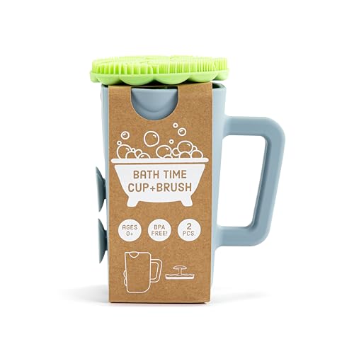 Image of DEMDACO Love to Play Collection Baby Bath Rinse Cup and Silicone Scalp Scrubber Set - Gentle Hair Washing Aid for Infants & Toddlers Soft Silicone Kids' Brush & Ergonomic Rinse Pitcher, Green