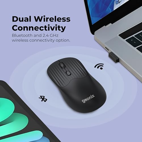 Image of Geonix Nimbus 09 Optical Wireless Mouse | Dual Mode (2.4GHz + BT), High Precision Tracking, 3 DPI Modes, 10m Range, Cutting Edge Ergonomic Design (Black)