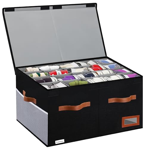 Supowin Large Shoe Organizer for Closet, Foldable Shoe Storage Bin with Lid