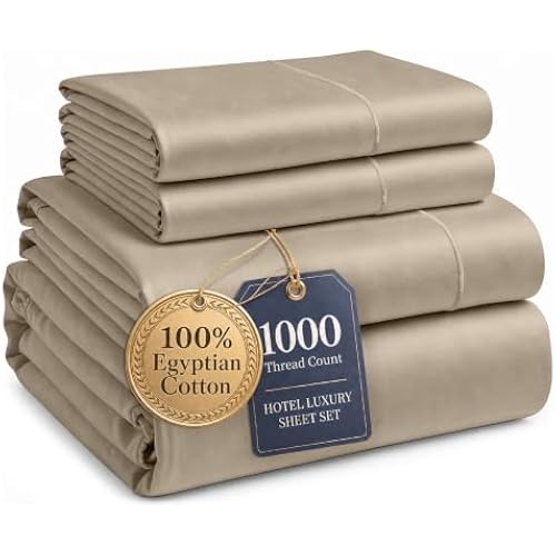 LANE LINEN King Size Bed Sheet Set 100% Egyptian Cotton Sateen - Taupe