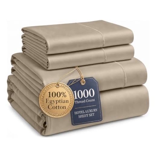 100% Egyptian Cotton Sheet Set Queen Size – 1000 Thread Count Silky Sateen Weave Queen Sheet Set for Good Sleep Comfort, 15" Snug Fit Deep Pocket, Breathable, Hotel-Quality Luxury You Can Feel - Taupe