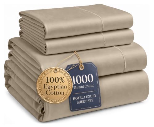 Image of LANE LINEN Queen Deep Pocket Sheet Set 100% Egyptian Cotton Sateen - Taupe | Queen Size Sheets Deep Pocket - 4-Piece Set, 16 inch Deep-Pocket Snug Fit, 1000 Thread Count, Styles A Master Bedroom