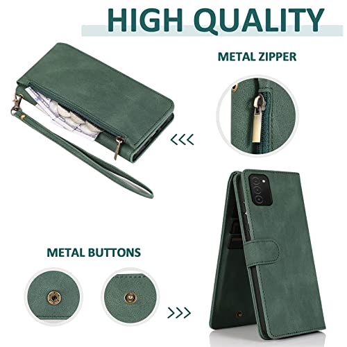 Étui cuir Galaxy A03s 5G zippé vert avec protection d'écran intégrée - 5