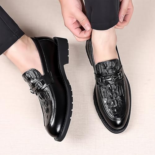 Men's Printed Leather Platform Comfortable Pointed Toe，Classic Casual Crocodile Printed Slip On Lug Sole Business Oxfords4