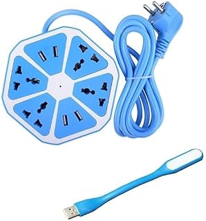 Hexagon Extension Board with 4 USB Ports & 6ft Surge Protection Cord – 2500W Power Socket, Multi-Faced Safety Outlets, Fre... Price In India